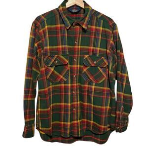 VTG 70s Plaid Woolrich Button Up Shirt Shacket SIZE M / L Heavy Cotton USA MADE